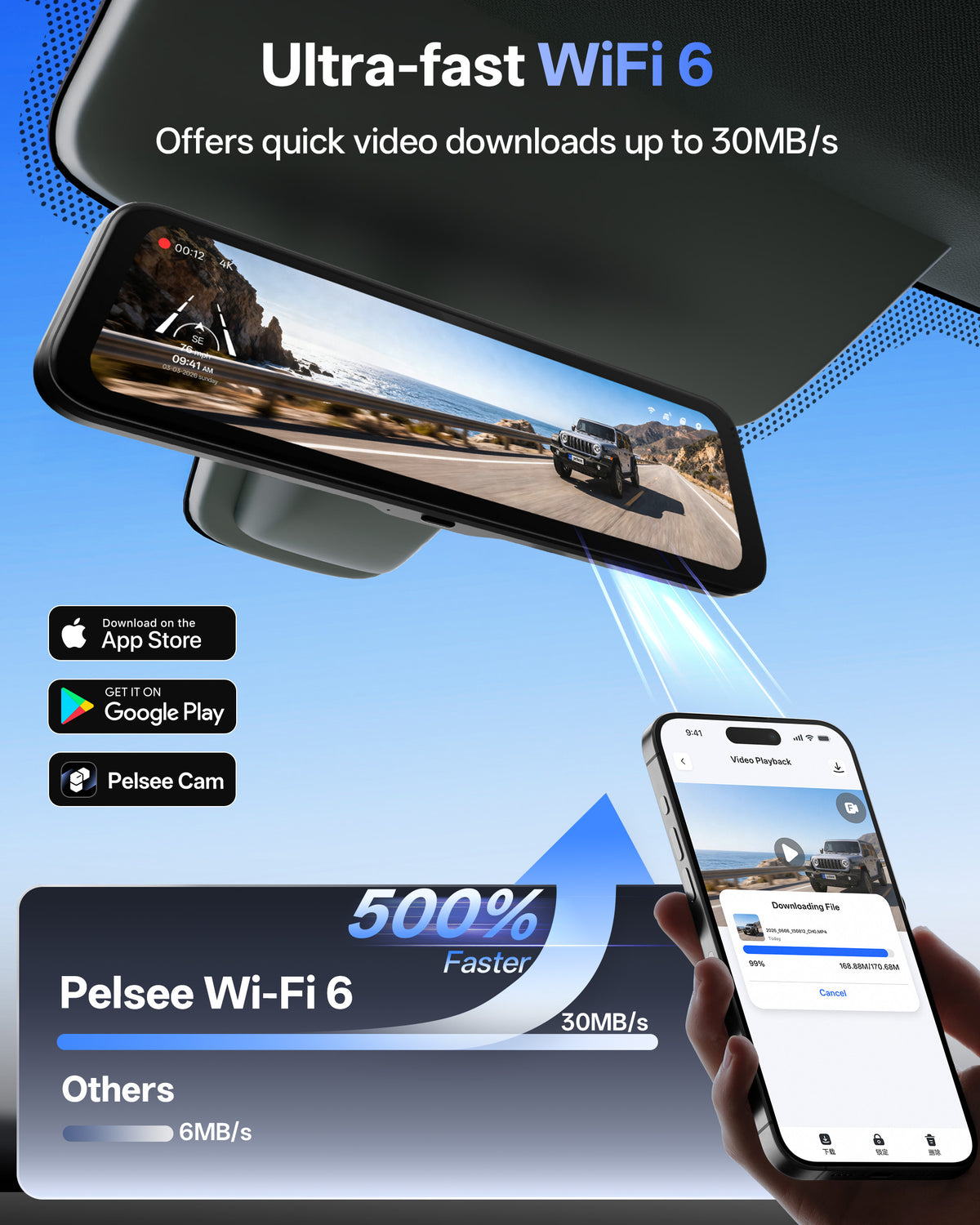 Pelsee S12 Native 4K + 2.5K Rear View Mirror Camera Wide-Angle Version