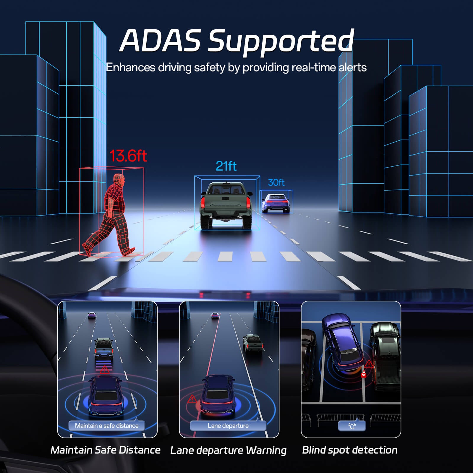 P12 Plus 4K WiFi Rear View Mirror Camera, 12" Mirror Dash Cam Front and Rear with ADAS and BSD, Backup Camera for Car, GPS, 64GB Card Included, WDR Night Vision, Voice Control