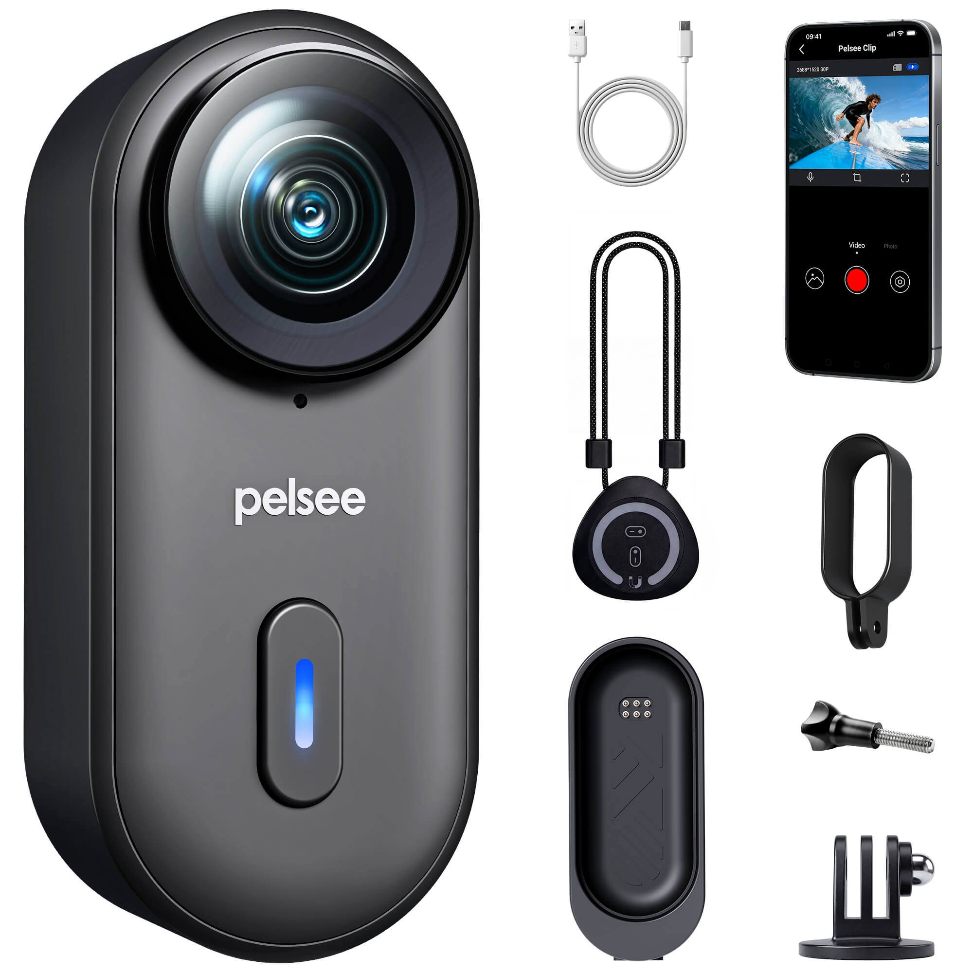 Pelsee Clip1 Mini Action Camera Hands-Free POV Cam with Stabilization