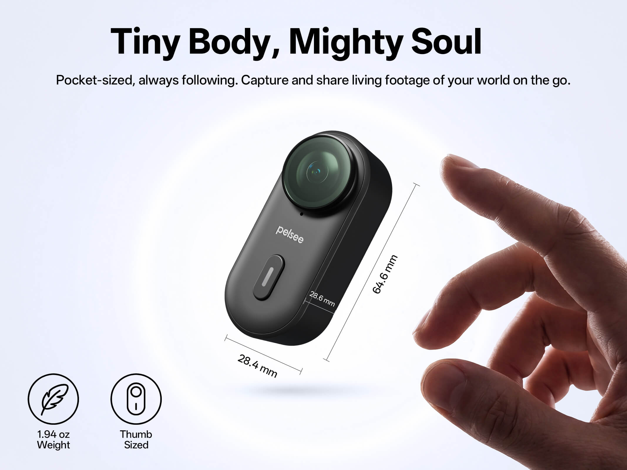 Pelsee Clip1 Mini Action Camera Hands-Free POV Cam with Stabilization