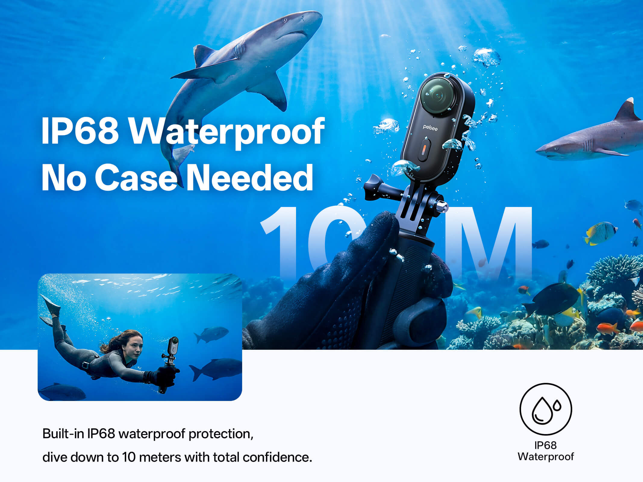 Pelsee Clip1 Mini Action Camera Hands-Free POV Cam with Stabilization