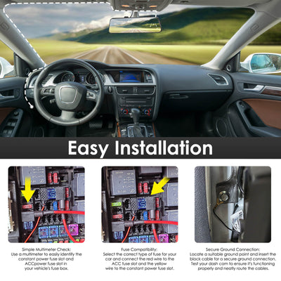 Dash Cam Hardwire Kit, Type-C Full Set Hard Wire Kit Fuse, 12V-24V to 5V Dash Camera Car Charger Cable Kit, Low Voltage Protection, LED Indicator, Double-4 Fuse Cable and Installation Tool