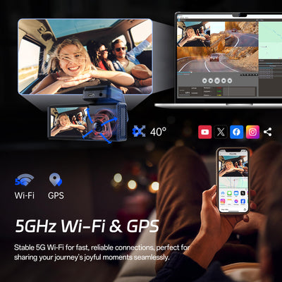 4K 3 Channel Dash Cam Front and Rear Inside, Dash Camera for Cars, 4K+1080P+1080P Dashcam with APP & WiFi, 64GB Card Included, Smart Driving System ADAS DMS, 24H Parking Mode,G-Sensor,256GB Max