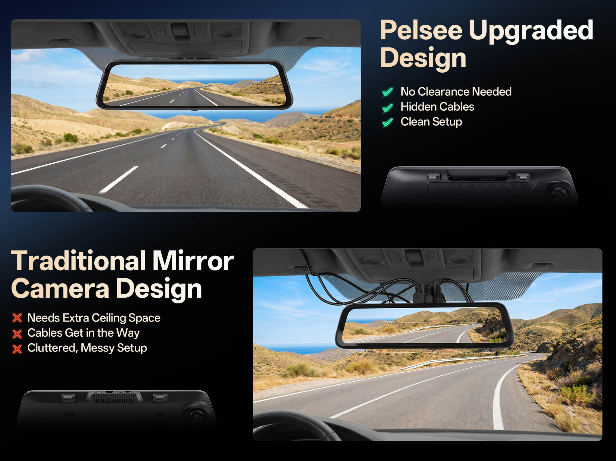 Pelsee S12 Native 4K + 2.5K Rear View Mirror Camera Telephoto Version